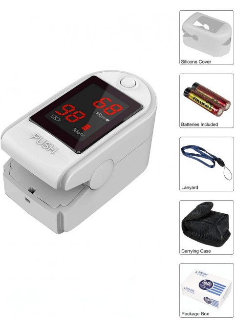 Concord Basics Blue Fingertip Pulse Oximeter Blood Oxygen Saturation Monitor with Carrying Case, Batteries, Silicone Cover and Lanyard