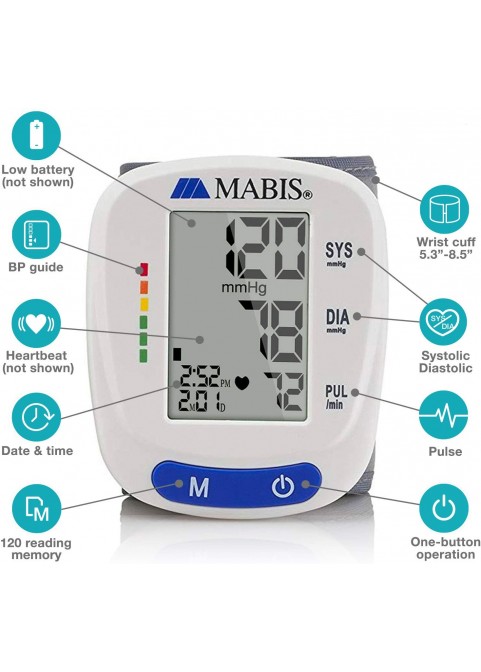 HealthSmart Digital Blood Pressure Monitor with Automatic Wrist Cuff that Displays Blood Pressure, Pulse Rate and Irregular Heartbeat, Stores up to 120 Readings for 2 Users, Black